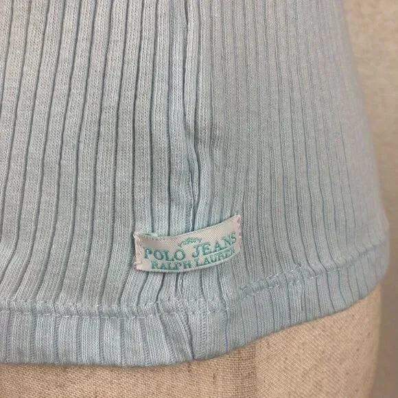 Ralph Lauren Polo Jeans Company Y2K ribbed baby T-shirt women’s M blue crewneck - Picture 4 of 6